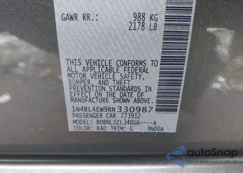 2024 Nissan Altima Sl Intelligent Awd z USA, uszkodzony, nr VIN 1N4BL4EW9RN330987